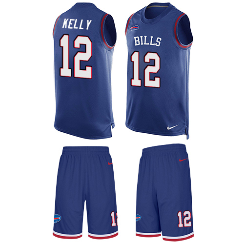 Men's Limited Jim Kelly Nike Jersey Royal Blue - #12 Tank Top Suit NFL Buffalo Bills